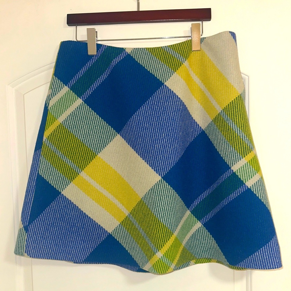 Boden Womens Blue Green Yellow Plaid Wool Blend Mini Skirt Size US 12R W6549